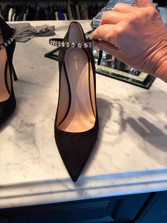 Dior Shoes - Dior Black Suede Pointed Pump with Crystal Ankle Strap